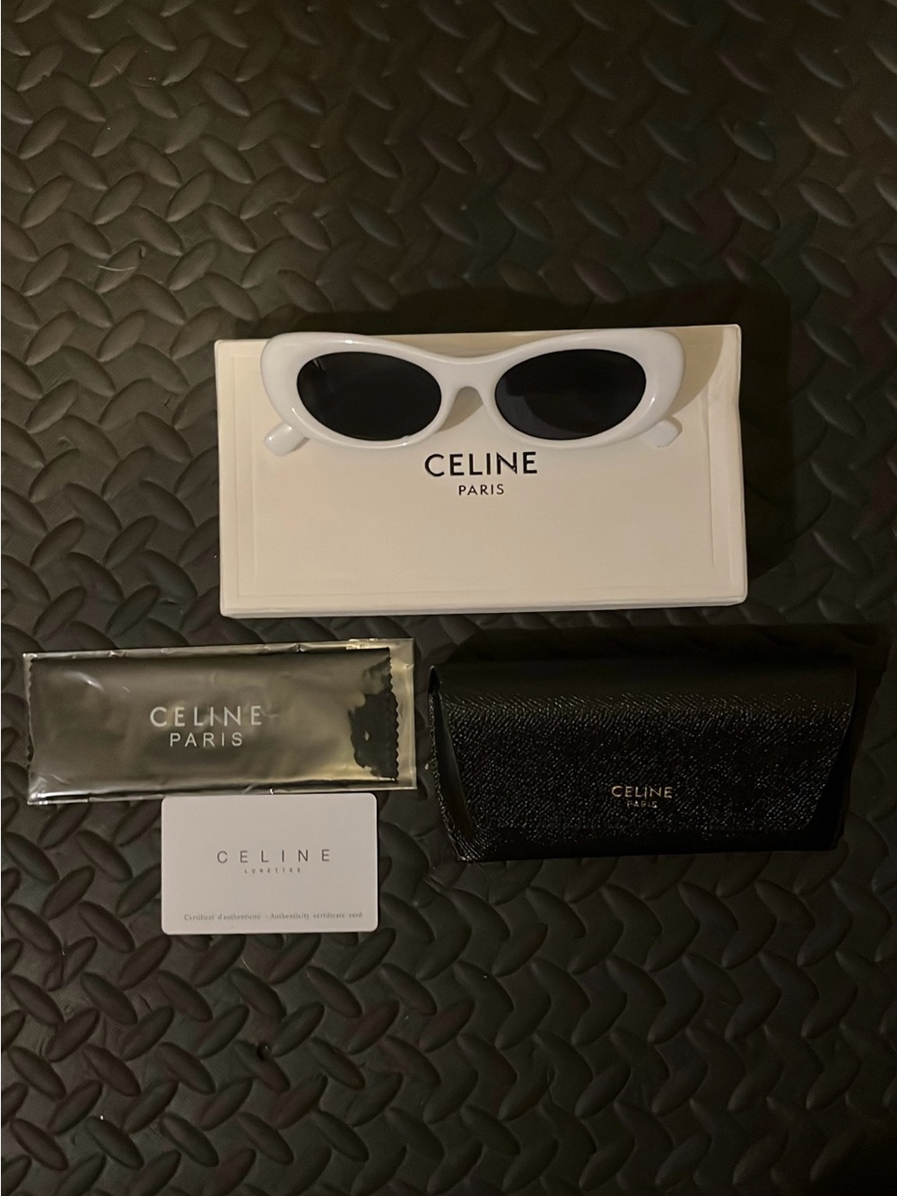 Celine White Sunglasses with Black Lenses and Gold Accents